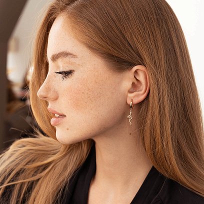 Сережки - кільця "Змії" у червоному золоті с08015 №5