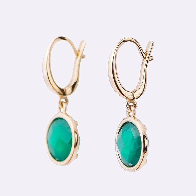 Золотые серьги с зеленым агатом za14048688 от ювелирного магазина Оникс - 1