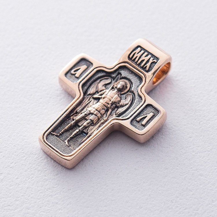 Золотой крест "Спас Нерукотворный. Архангел Михаил" п02935 от ювелирного магазина Оникс - 6