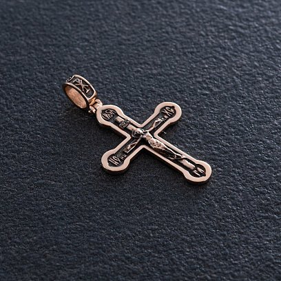 Золотой православный крест "Распятие. Спаси и Сохрани" с чернением п02823