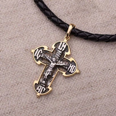 Срібний хрест "Розп'яття. Спаси та Збережи" 132469 №3