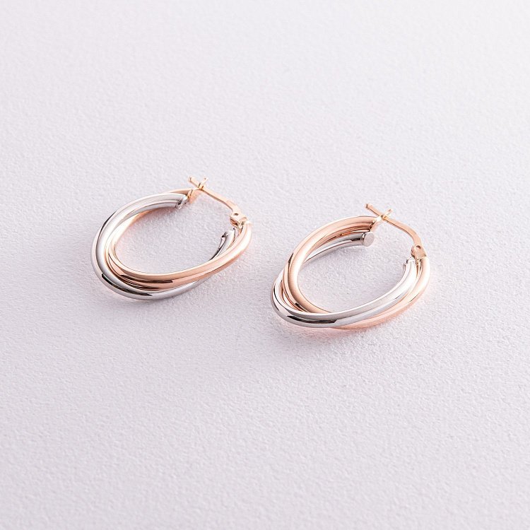 Сережки "Сплетіння" (червоне та біле золото) с08079 від ювелірного магазину Онікс - 1