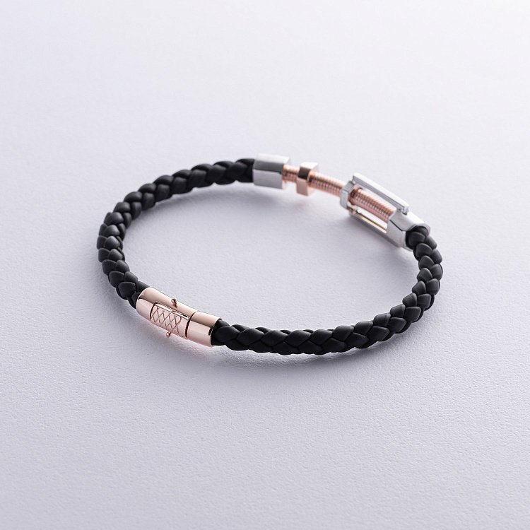 ﻿Каучуковий браслет "Цвях" із золотими вставками б05375 від ювелірного магазину Онікс - 2