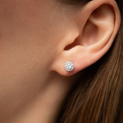 Золотые серьги - пусеты с бриллиантами 344701121 №4