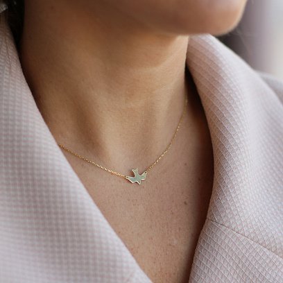 Серебряное колье "Ласточка" с позолотой 18973 №6