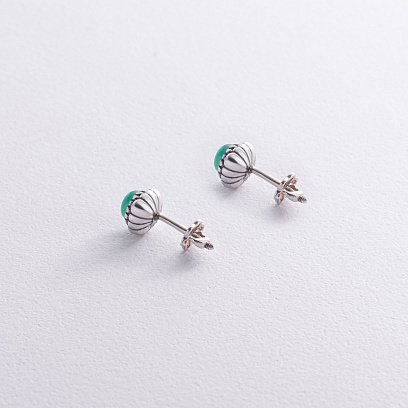 Срібні сережки - пусети з агатом 122082 №2