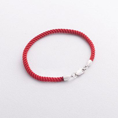 Шелковый красный браслет с серебряной застежкой 3 мм 141088