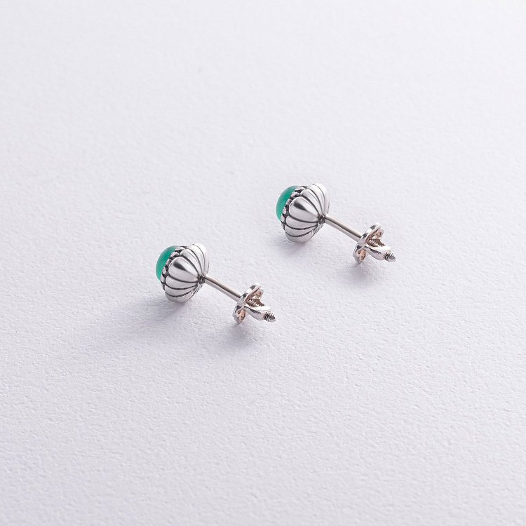 Срібні сережки - пусети з агатом 122082 від ювелірного магазину Онікс - 1