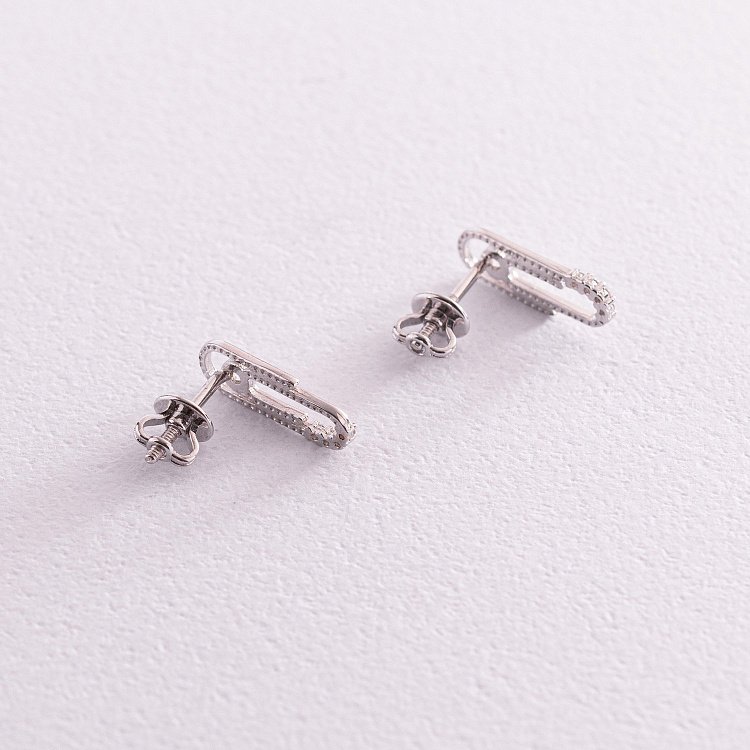 Золотые серьги - пусеты "Скрепки" (фианит) с07650 от ювелирного магазина Оникс - 2