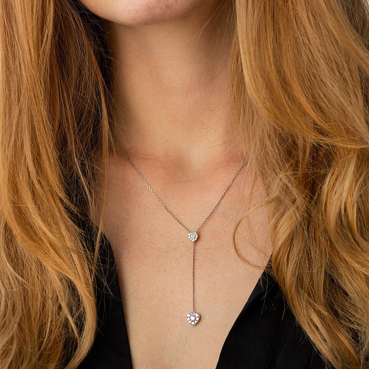 Золоте кольє - краватка "Сердечки" з діамантами колб0120mi від ювелірного магазину Онікс - 1