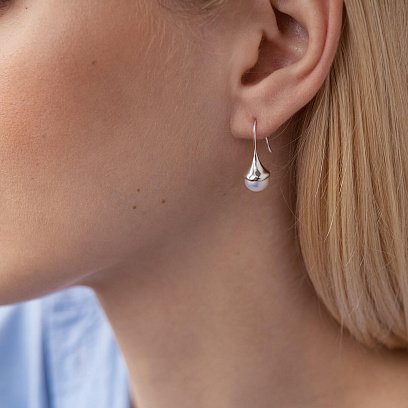 Серебряные серьги - петельки с жемчугом 123204 №8