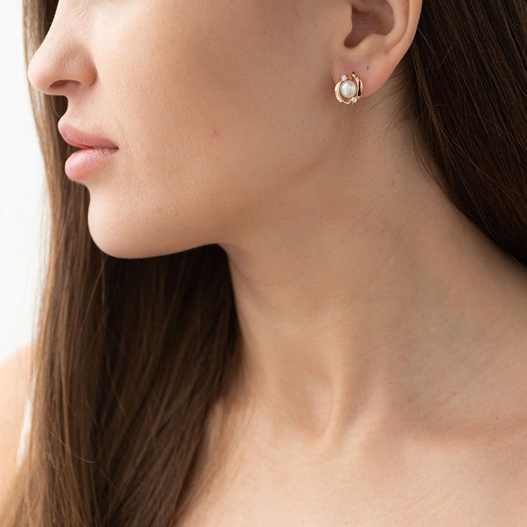 Золотые серьги с культ. пресн. жемчугом и фианитами с05238 от ювелирного магазина Оникс - 4