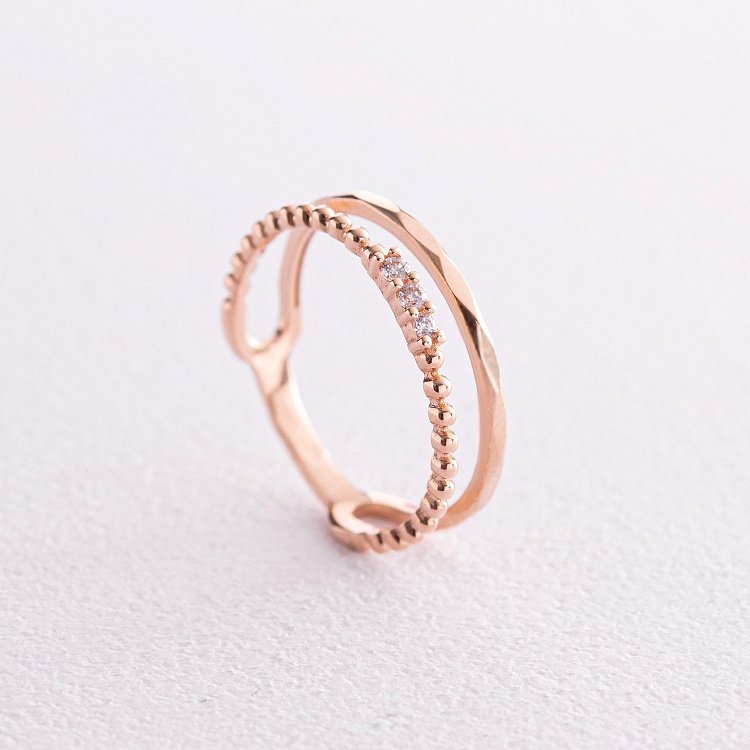 Двойное кольцо "Мириам" с фианитами (красное золото) к07102 от ювелирного магазина Оникс