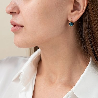 Золотые серьги (синие фианиты) с07461 №2