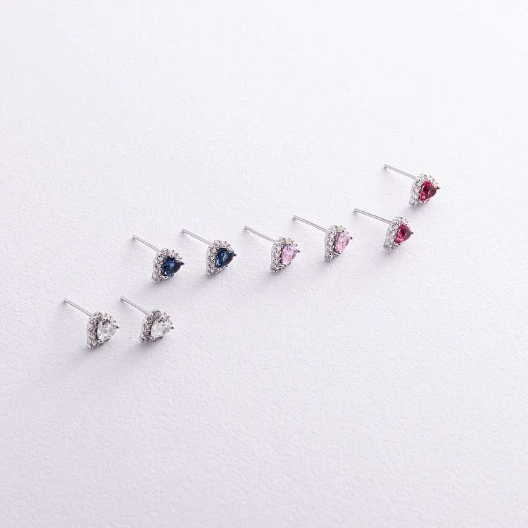 Срібні сережки - пусети "Сердечки" з фіанітами 123295р від ювелірного магазину Онікс - 2