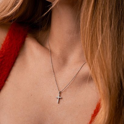 Крестик с бриллиантами (белое золото) пб0335gm №4