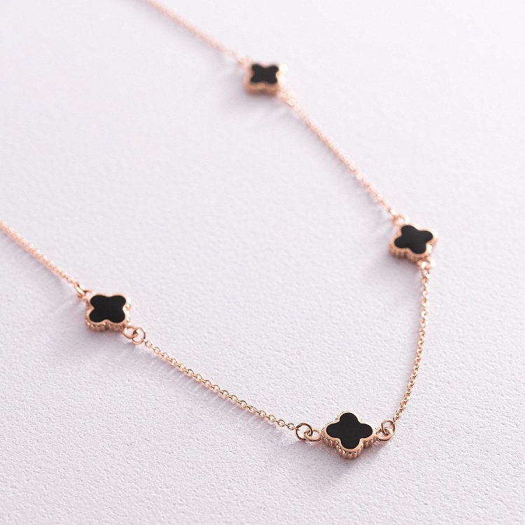 Золотое колье "Клевер" с эмалью 860410Еч от ювелирного магазина Оникс - 1