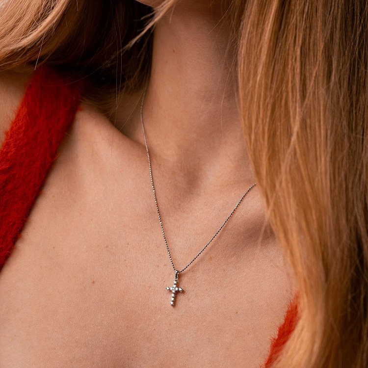 Крестик с бриллиантами (белое золото) пб0335gm от ювелирного магазина Оникс - 3