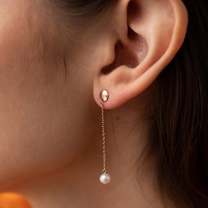 Сережки - пусети "Перлина на ланцюжку" у червоному золоті с08292 №5