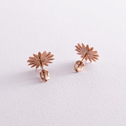 Сережки - пусети "Соняшники" у червоному золоті с08034 №3