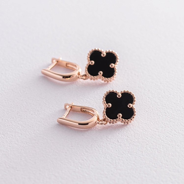 Золотые серьги "Клевер" (оникс) с06278 от ювелирного магазина Оникс - 2