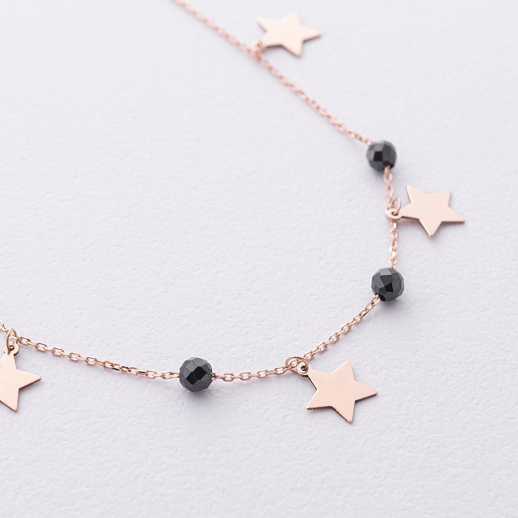 Золотий браслет "Зірочки" на ногу (фіаніти) б04389 від ювелірного магазину Онікс - 2