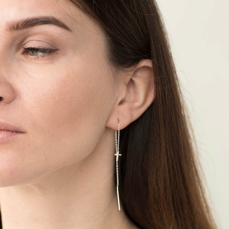 Золоті сережки-протяжки з хрестиками с05451 від ювелірного магазину Онікс - 3