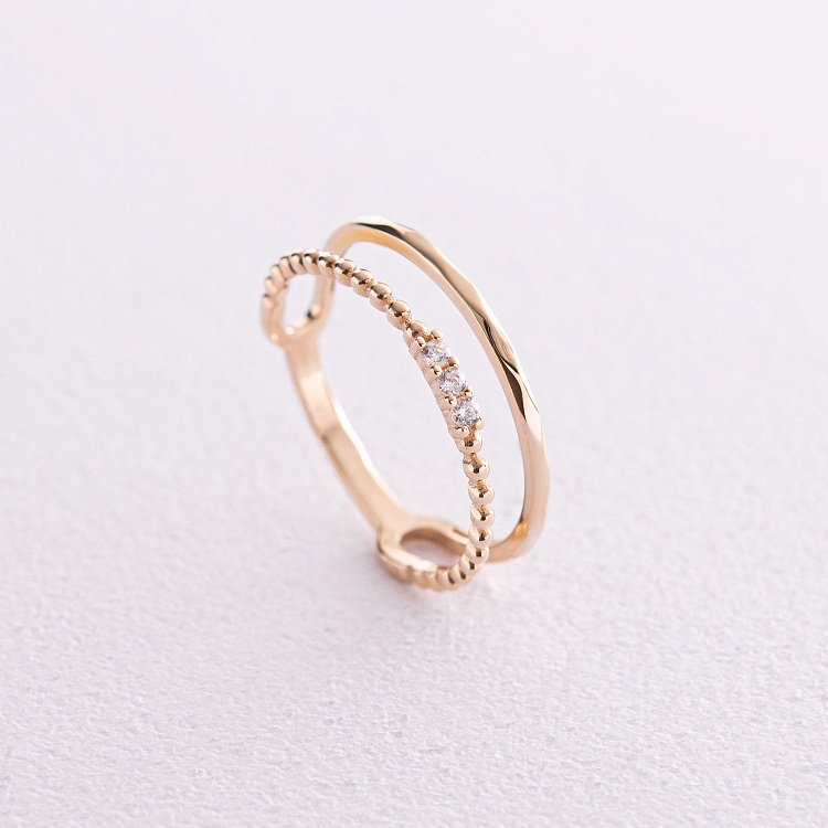 Подвійна каблучка "Міріам" з фіанітами (жовте золото) к07114 від ювелірного магазину Онікс - 3