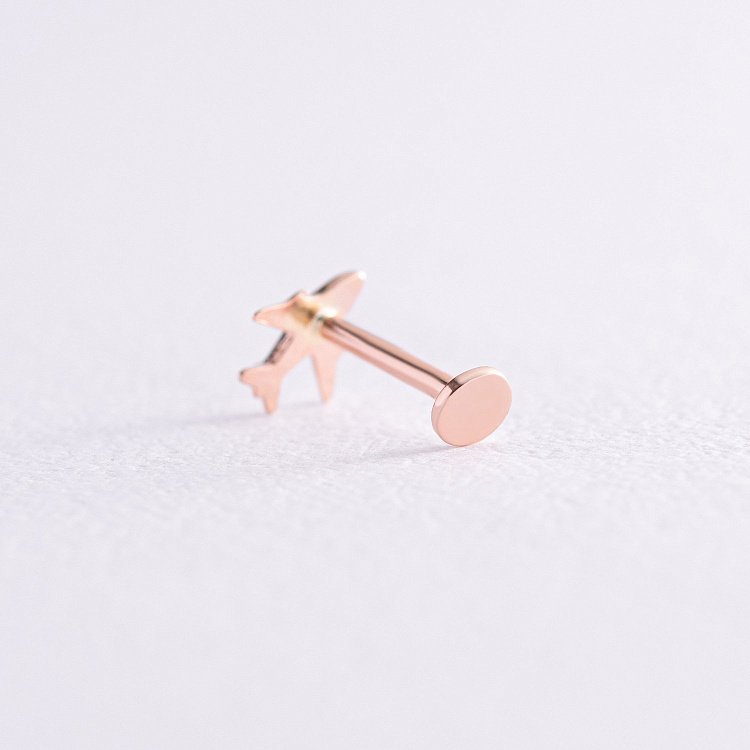 Одиночна сережка "Літачок" в хрящ вушка (червоне золото) с08219 від ювелірного магазину Онікс - 2