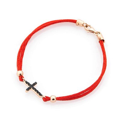 Браслет з червоною ниткою і золотою вставкою "Хрестик" (фіаніт) б03481 №4
