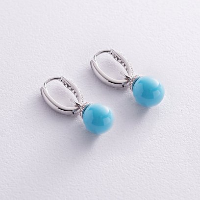 Золоті сережки "Кульки" з бірюзою і діамантами сб0475ca №3