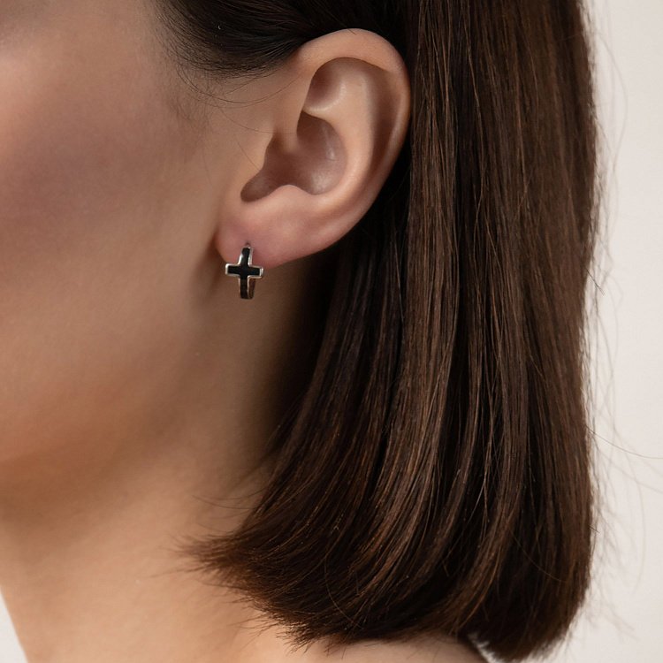 Серебряные серьги "Крестики" с эмалью 122260 от ювелирного магазина Оникс - 7