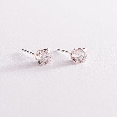 Серебряные серьги - пусеты с фианитами (6мм) 12868