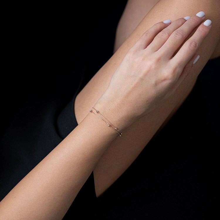 Двойной браслет "Шарики" в красном золоте б04573 от ювелирного магазина Оникс - 1