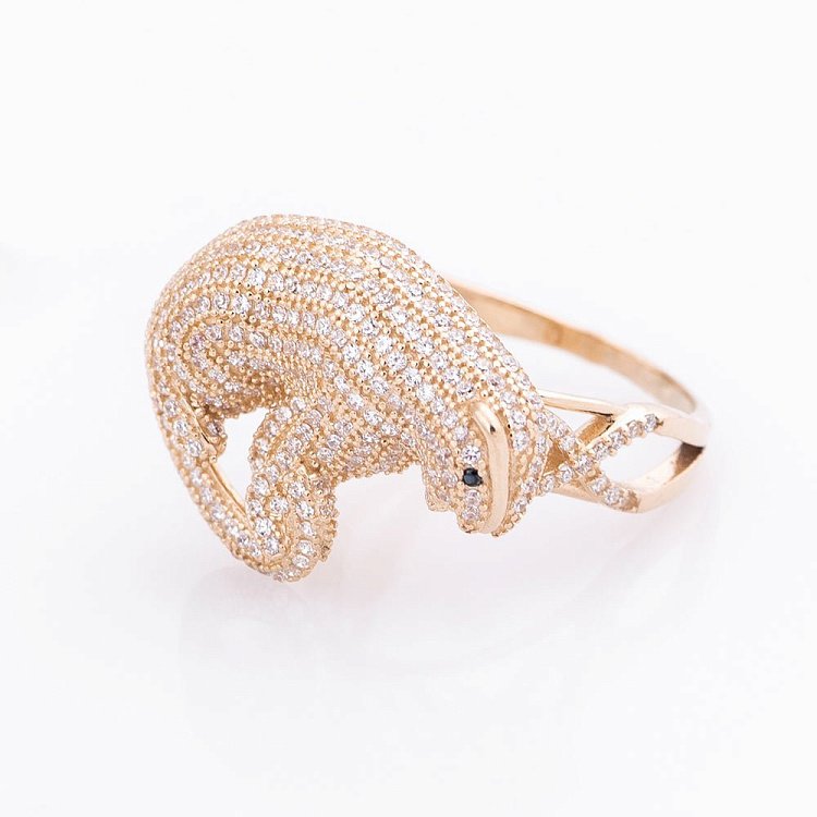 Золота каблучка "Пантера з фіанітами" к05010 від ювелірного магазину Онікс - 1