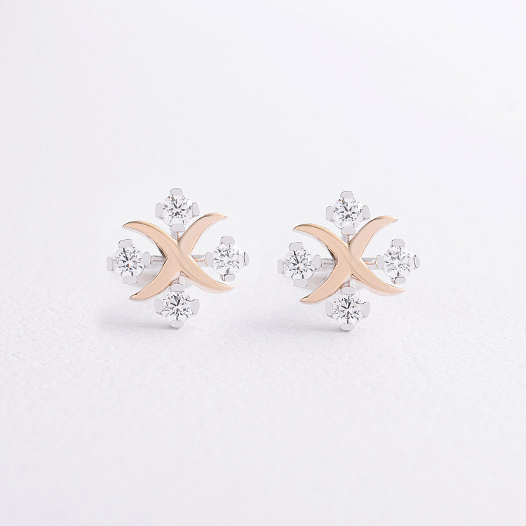 Сережки - пусети "Конюшина" з фіанітами (біле, жовте золото) с09552 від ювелірного магазину Онікс