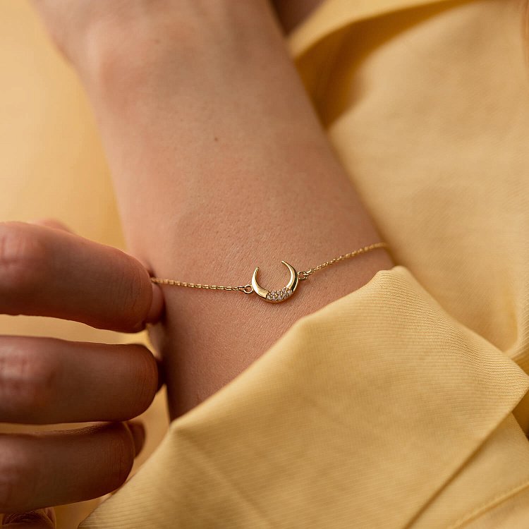 Браслет "Лунница" в желтом золоте (фианиты) б05099 от ювелирного магазина Оникс - 3