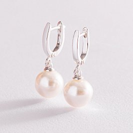 Серебряные серьги с искусственным жемчугом 12940