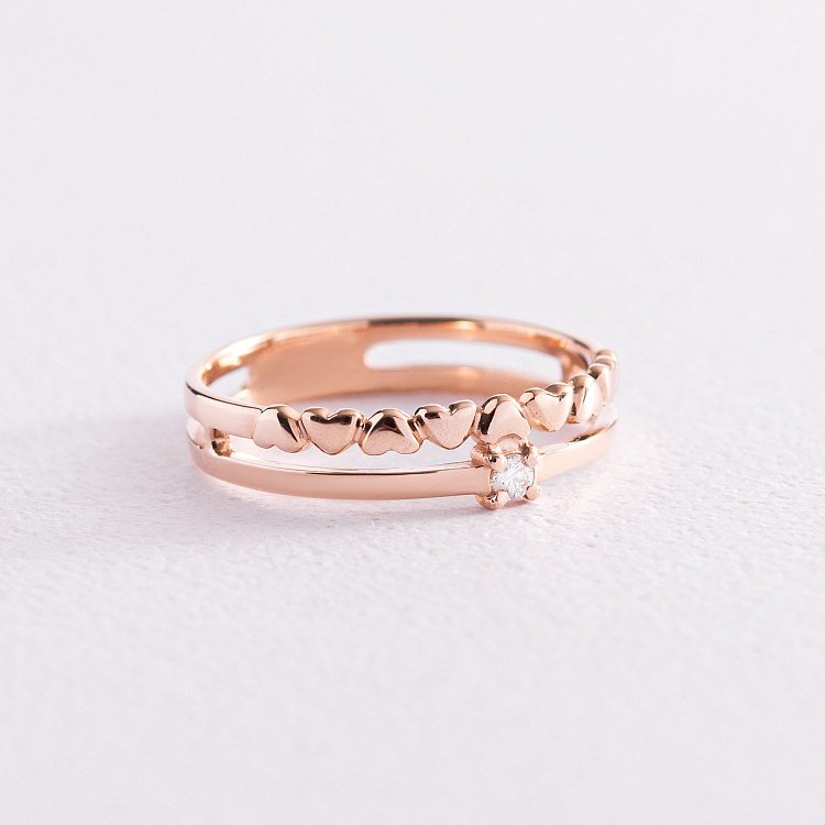 Золотое помолвочное кольцо "Сердечки" с бриллиантом 740377 от ювелирного магазина Оникс - 2