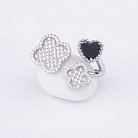 Серебряное кольцо "Сердце и клевер" с ониксом и фианитами 111770 от ювелирного магазина Оникс