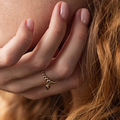 Шариковое кольцо "Сердечко" в желтом золоте к07116 №4