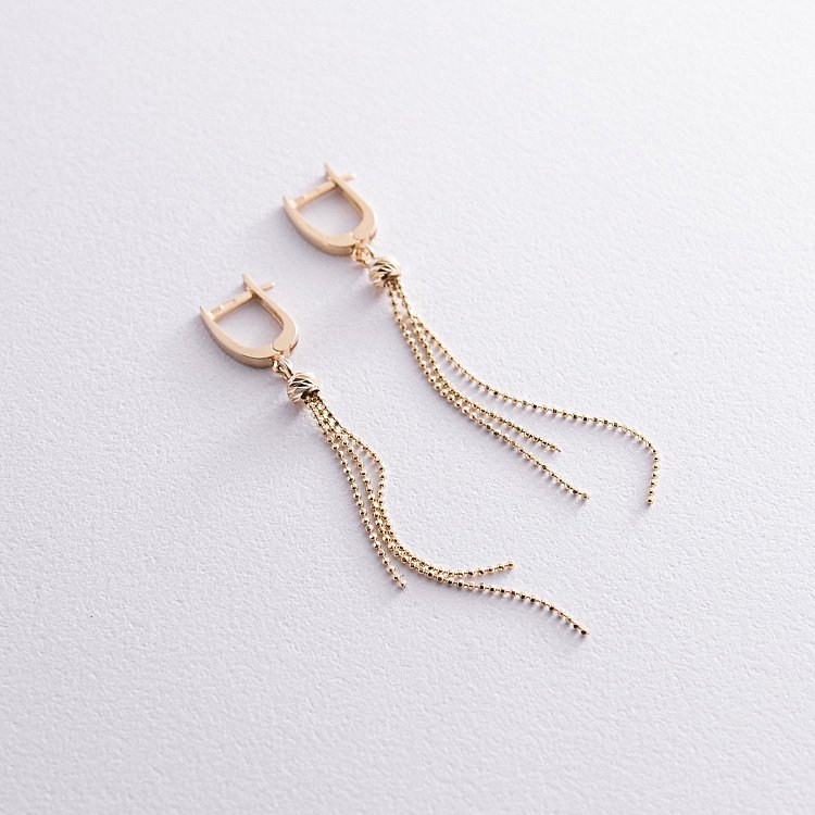 Сережки "Кульки" з ланцюжками (жовте золото) с08272 від ювелірного магазину Онікс