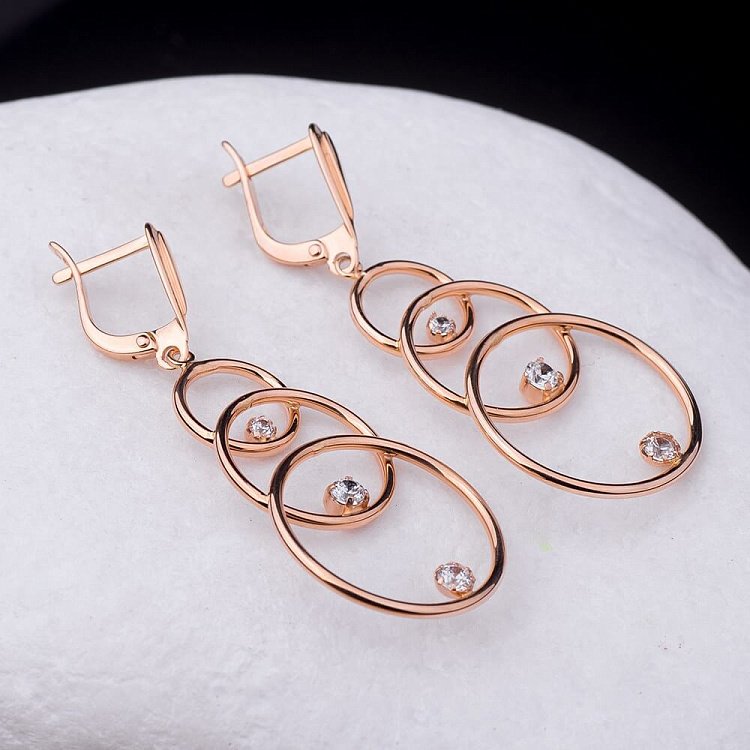 Золоті сережки з фіанітами с01255 від ювелірного магазину Онікс - 2