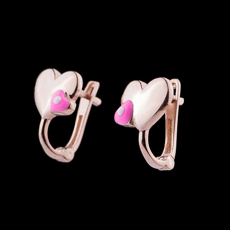 Сережки "Пара сердечок" в червоному золоті с04791розз від ювелірного магазину Онікс