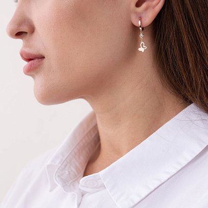 Золоті сережки "Метелики" з фіанітами с07452 №2