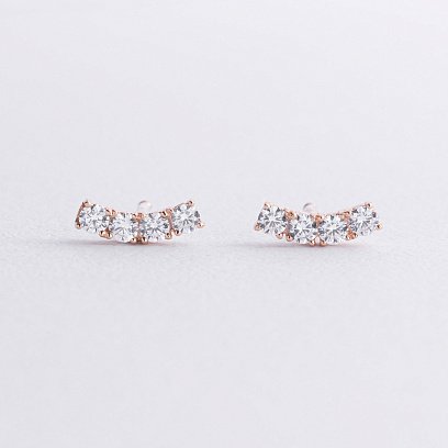 Серьги - пусеты "Lora" с фианитами (красное золото) с09097