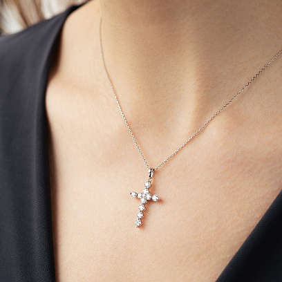 Крестик в белом золоте с бриллиантами пб0407ri №2