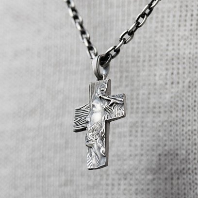 Серебряный крест "Иисус Христом в терновом венце" 7028 №4