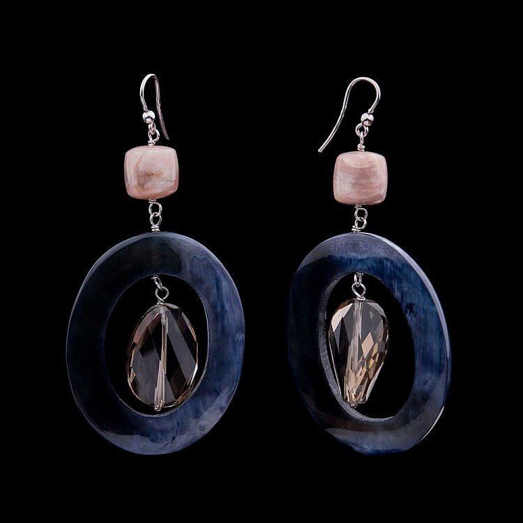 Серьги с полевым шпатом, слоновой костью и кварцем дымчатым 306с25 - 2 Серьги с полевым шпатом, слоновой костью и кварцем дымчатым 306с25 от ювелирного магазина Оникс - 2