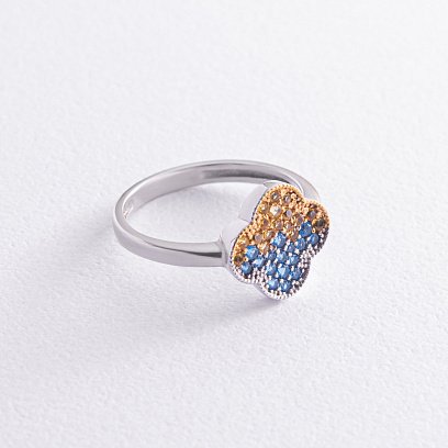 Срібна каблучка "Конюшина" (блакитні та жовті камені) 5442 №3